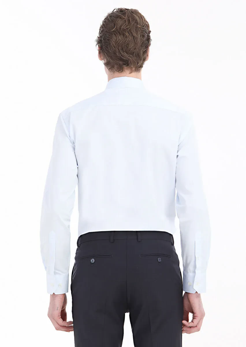Light Blue Plain Regular Fit Weaving Classical 100% Cotton Shirt - 5
