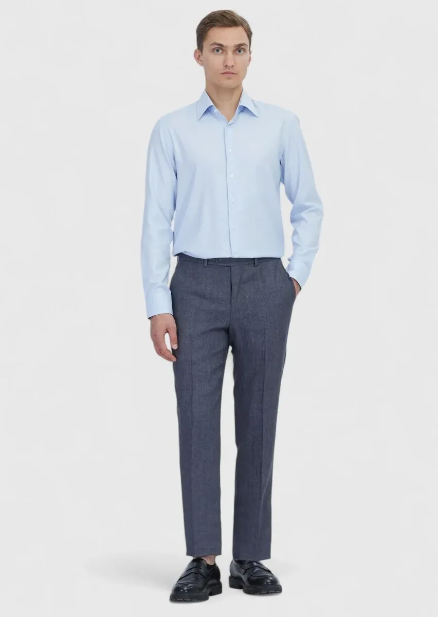 Light Blue Plain Regular Fit Weaving Classical 100% Cotton Shirt - 1