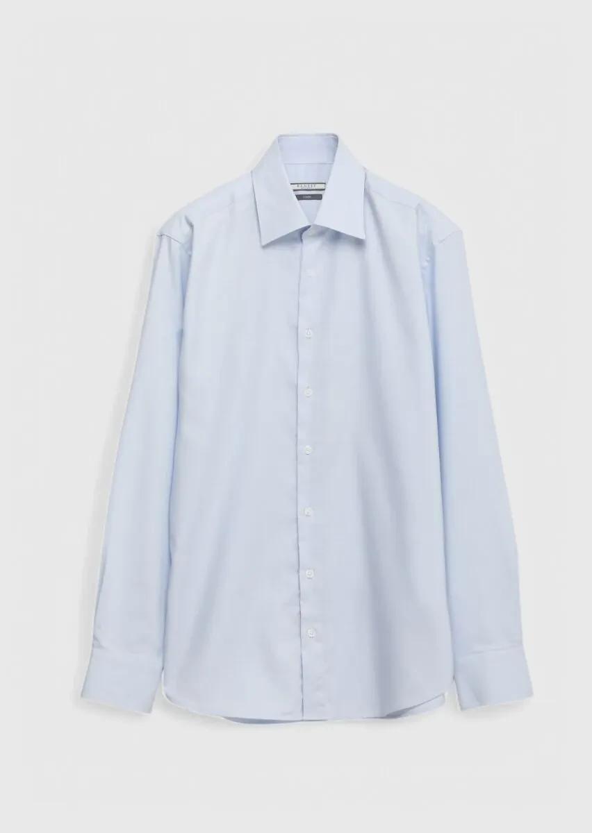 Light Blue Plain Regular Fit Weaving Classical 100% Cotton Shirt - 5