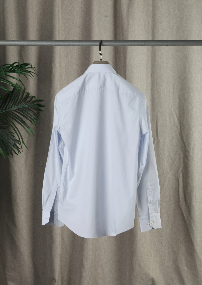 Light Blue Plain Regular Fit Weaving Classical Cotton Blended Shirt - 3
