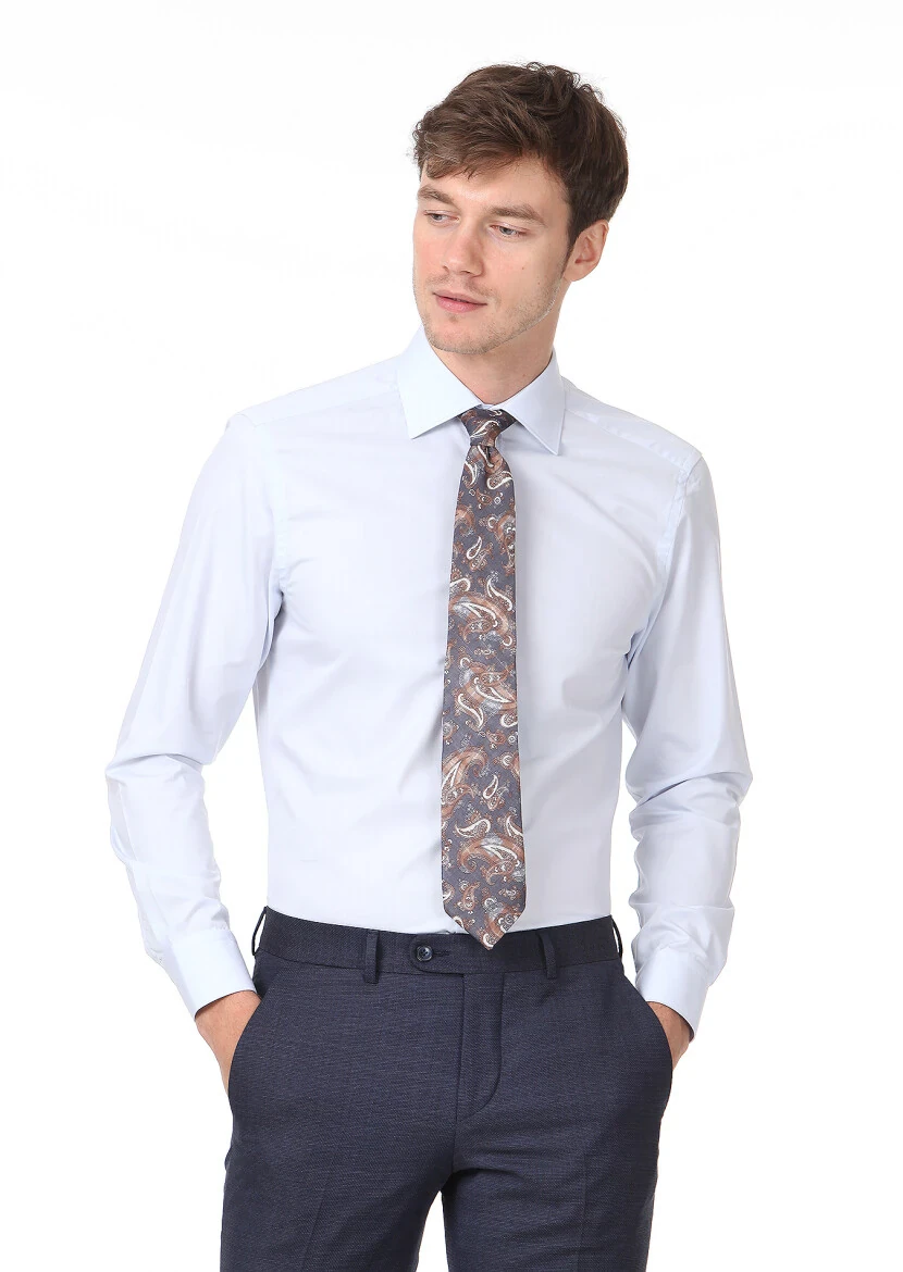 Light Blue Plain Regular Fit Weaving Classical Cotton Blended Shirt - RAMSEY