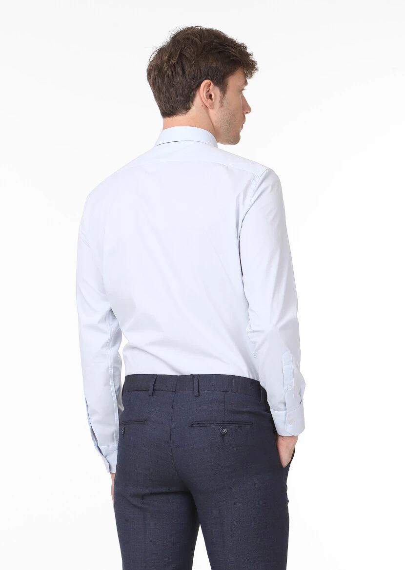 Light Blue Plain Regular Fit Weaving Classical Cotton Blended Shirt - 4