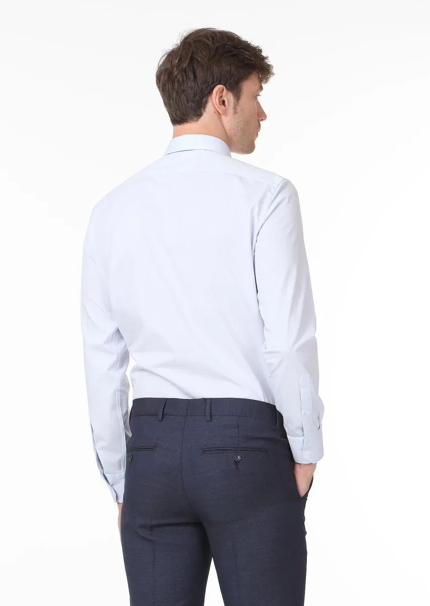 Light Blue Plain Regular Fit Weaving Classical Cotton Blended Shirt - 4