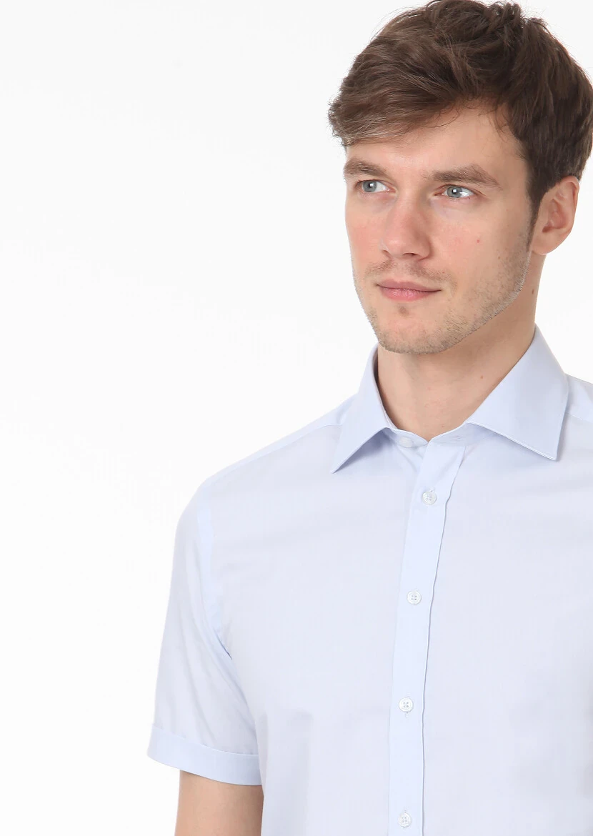 Light Blue Plain Regular Fit Weaving Classical Cotton Blended Shirt - RAMSEY