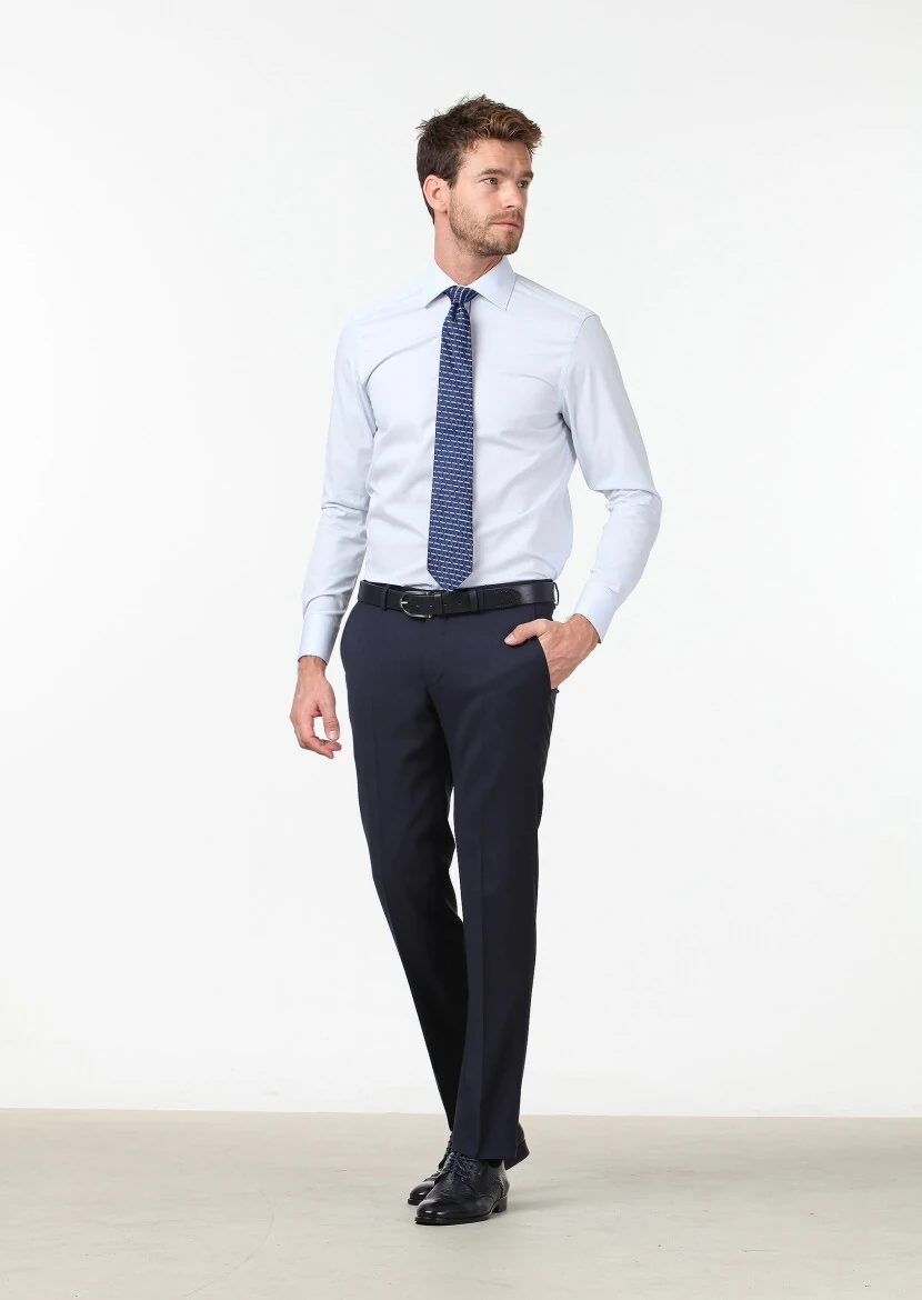 Light Blue Plain Regular Fit Weaving Classical Cotton Blended Shirt - RAMSEY