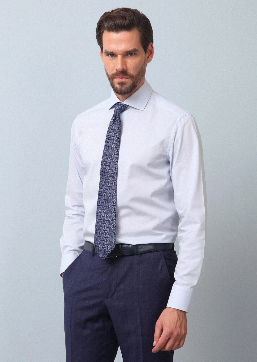 Light Blue Plain Regular Fit Weaving Classical Cotton Blended Shirt - RAMSEY