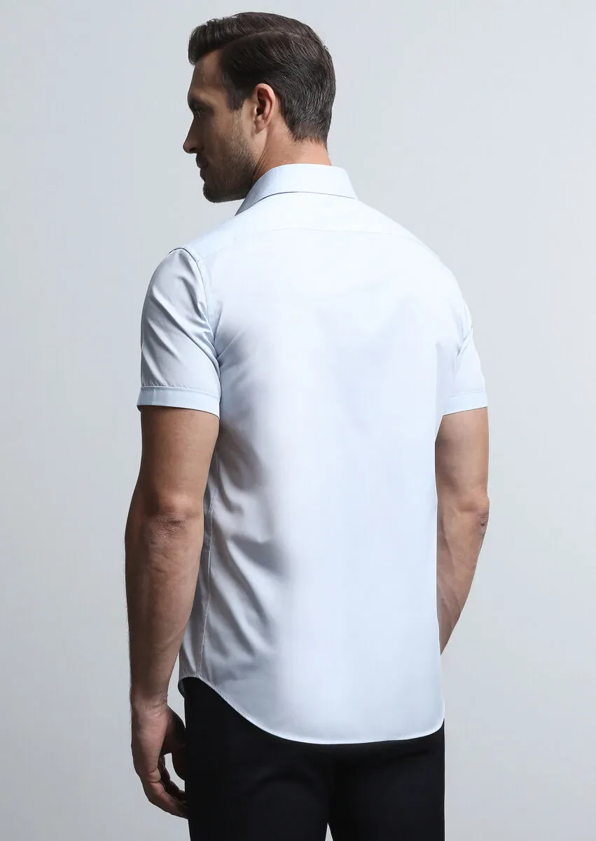 Light Blue Plain Regular Fit Weaving Classical Cotton Blended Shirt - 5