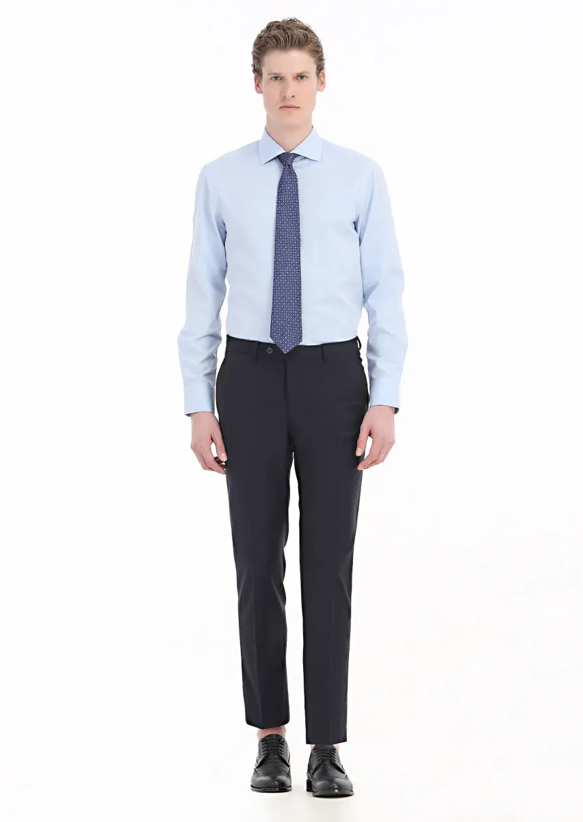 Light Blue Plain Regular Fit Weaving Classical Cotton Blended Shirt - 1