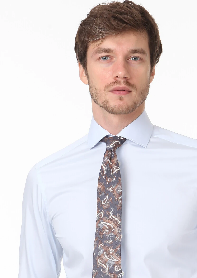 Light Blue Plain Slim Fit Weaving Classical 100% Cotton Shirt - RAMSEY