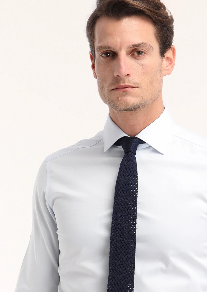 Light Blue Plain Slim Fit Weaving Classical 100% Cotton Shirt - RAMSEY