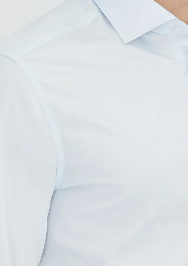 Light Blue Plain Slim Fit Weaving Classical 100% Cotton Shirt - 4