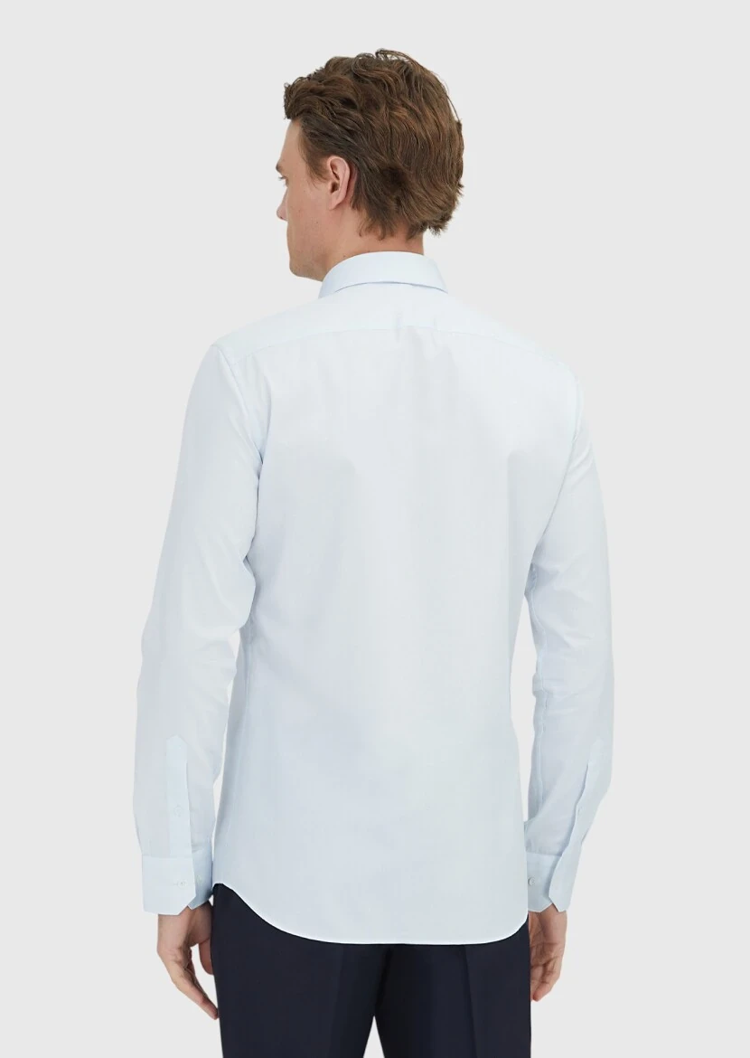 Light Blue Plain Slim Fit Weaving Classical 100% Cotton Shirt - 5