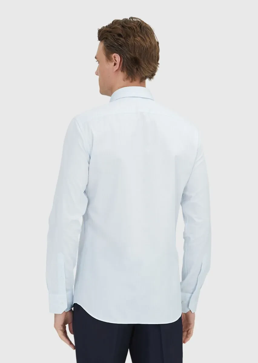 Light Blue Plain Slim Fit Weaving Classical 100% Cotton Shirt - 5