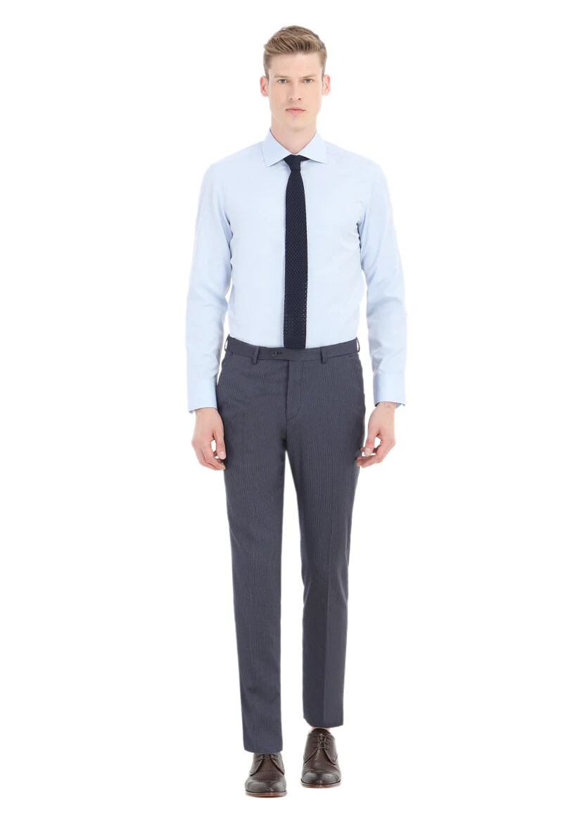 Light Blue Plain Slim Fit Weaving Classical Cotton Blended Shirt - RAMSEY