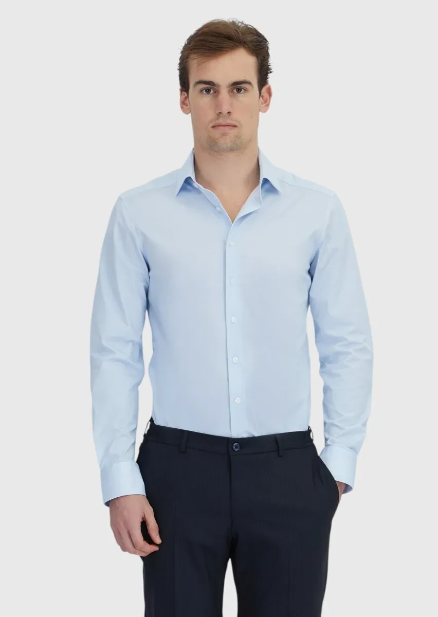 Light Blue Printed Regular Fit Knitting Classical Cotton Blended Shirt - 1