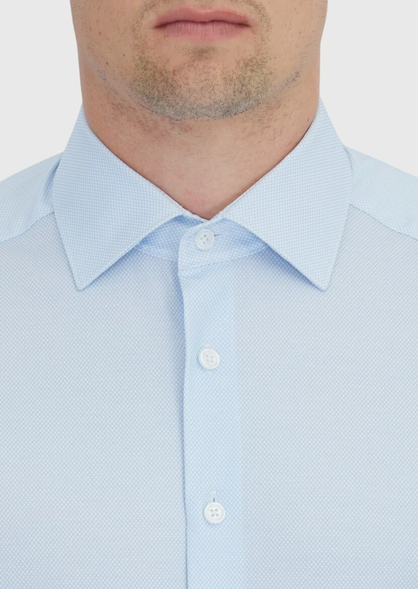 Light Blue Printed Regular Fit Knitting Classical Cotton Blended Shirt - 4