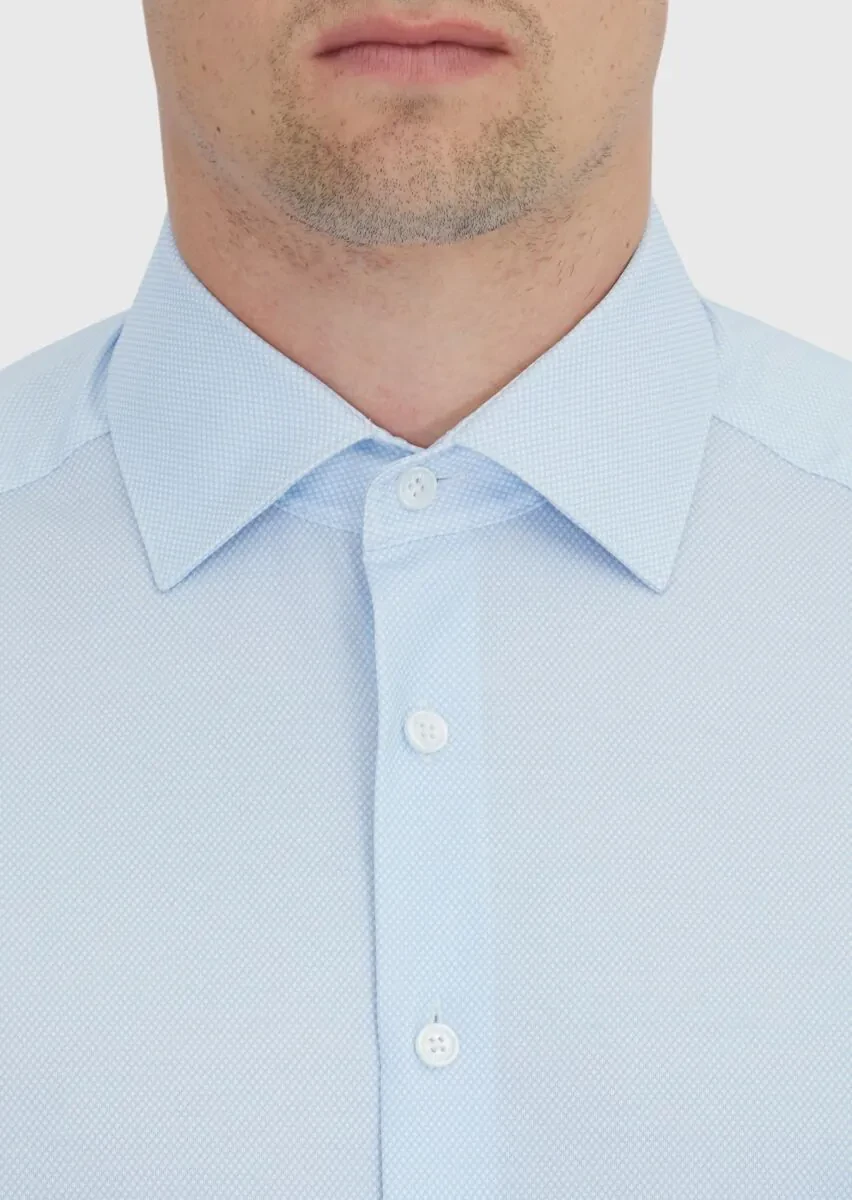 Light Blue Printed Regular Fit Knitting Classical Cotton Blended Shirt - 4