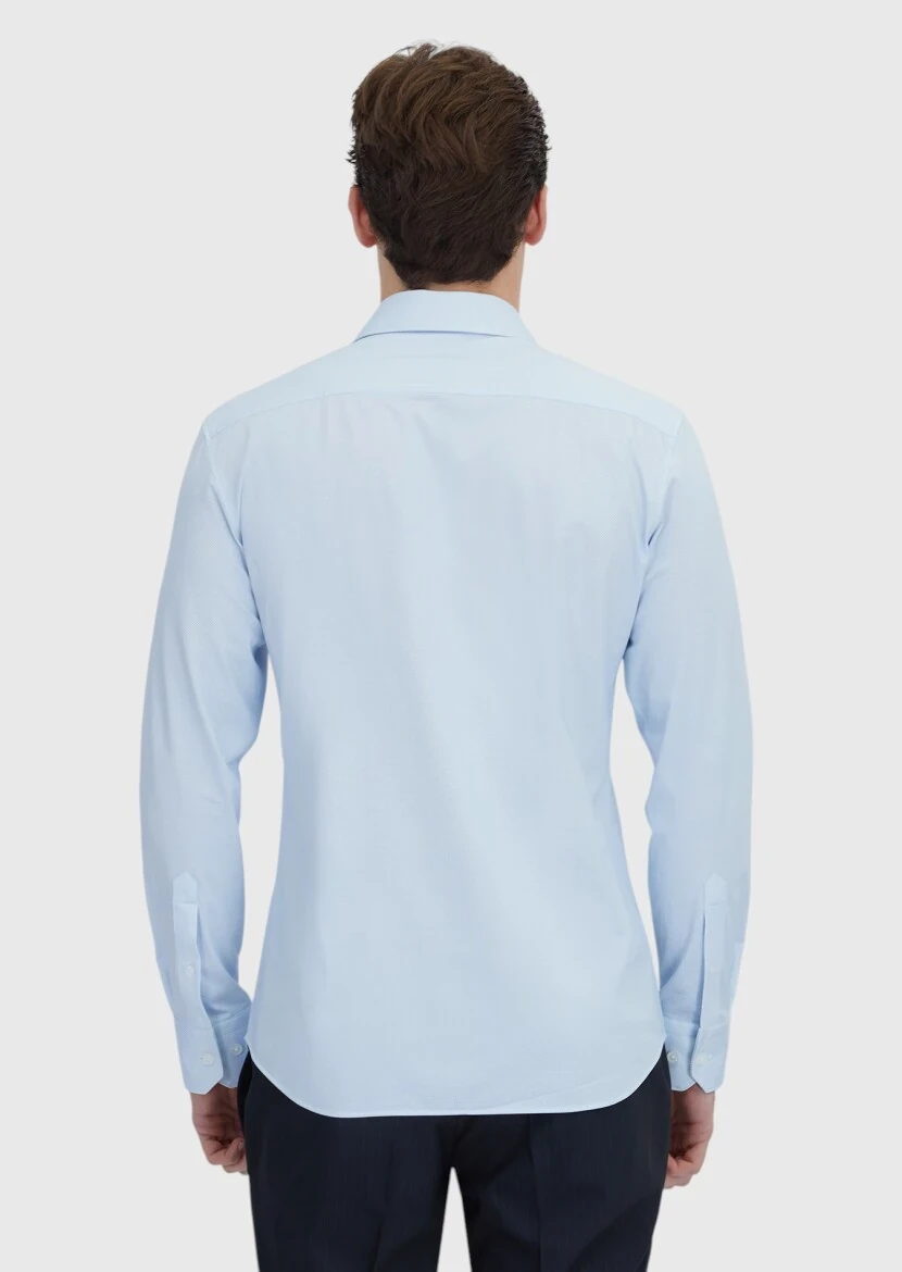 Light Blue Printed Regular Fit Knitting Classical Cotton Blended Shirt - 5