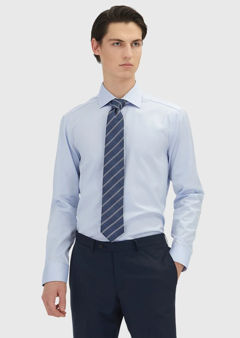 Light Blue Regular Fit Non Iron Weaving Classical 100% Cotton Shirt - 3