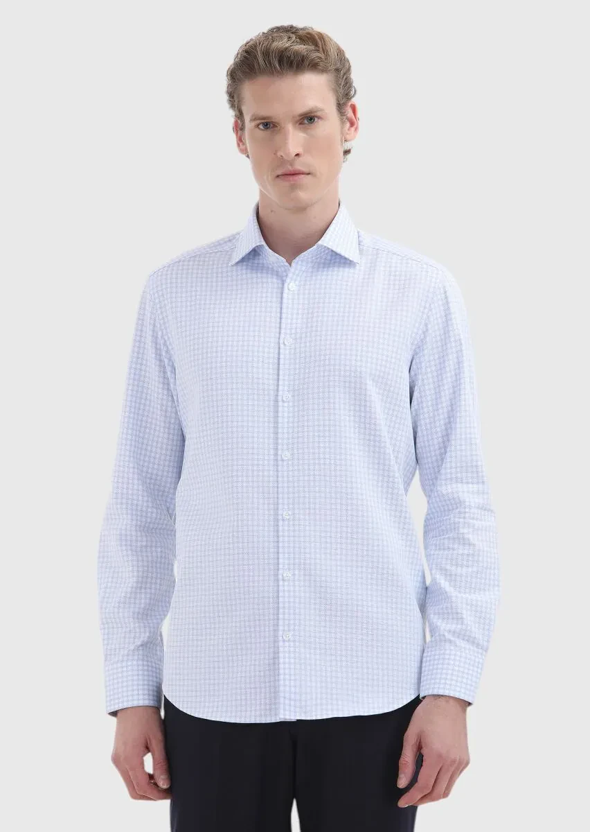 Light Blue Regular Fit Weaving Classical 100% Cotton Shirt - 2