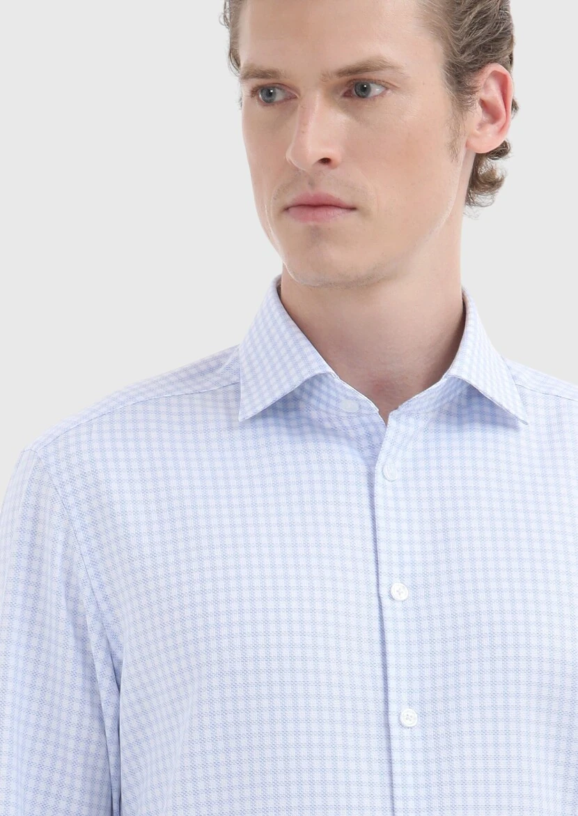 Light Blue Regular Fit Weaving Classical 100% Cotton Shirt - 3