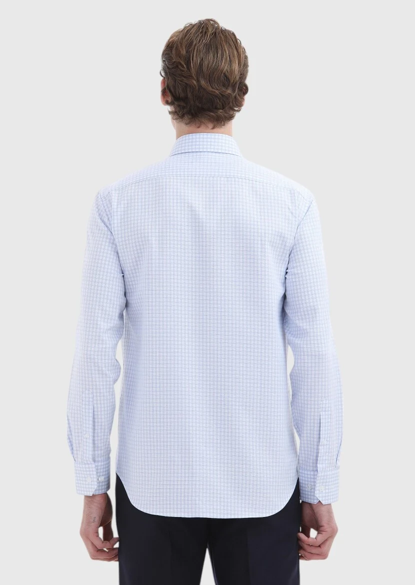 Light Blue Regular Fit Weaving Classical 100% Cotton Shirt - 4