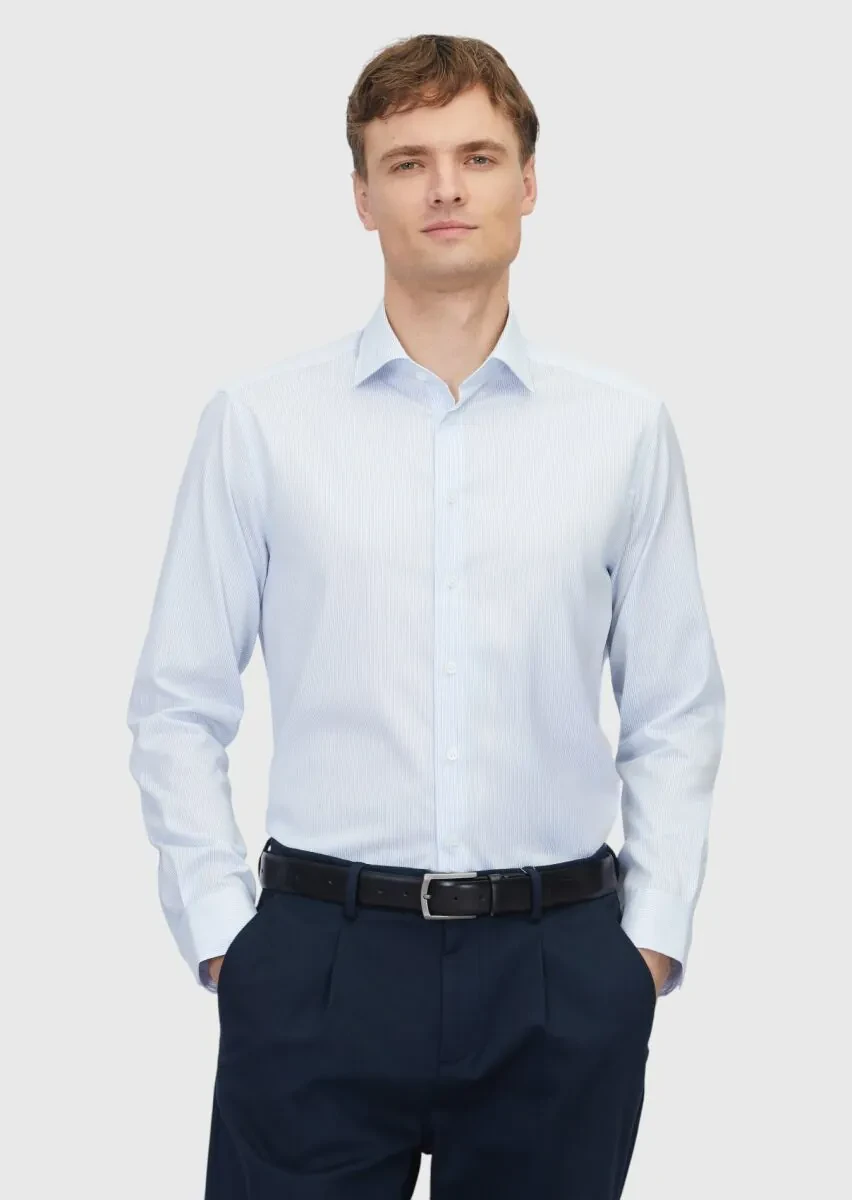 Light Blue Regular Fit Weaving Classical 100% Cotton Shirt - 1