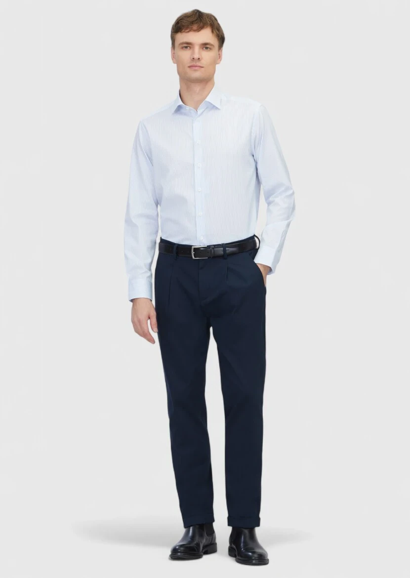 Light Blue Regular Fit Weaving Classical 100% Cotton Shirt - RAMSEY