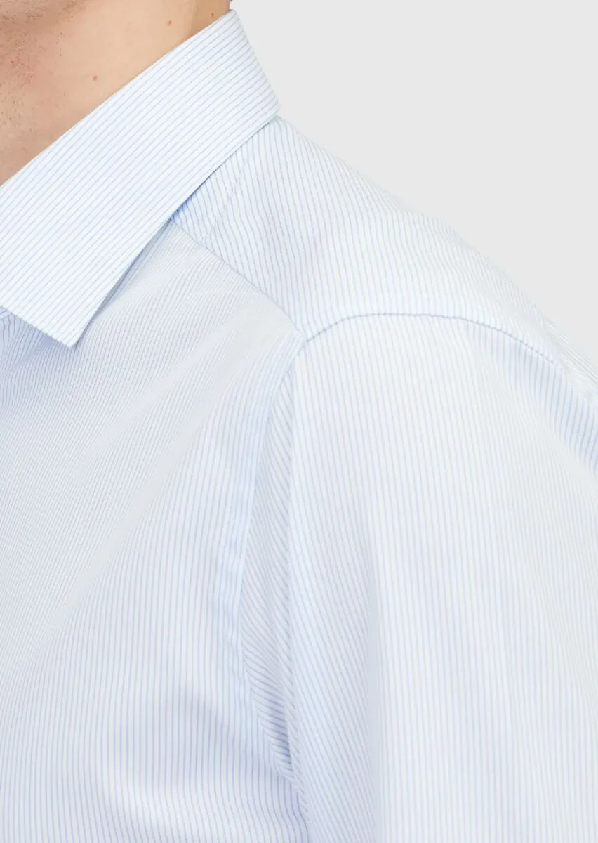 Light Blue Regular Fit Weaving Classical 100% Cotton Shirt - 4