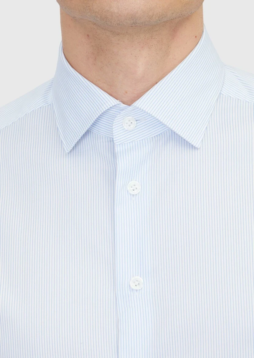 Light Blue Regular Fit Weaving Classical 100% Cotton Shirt - 5