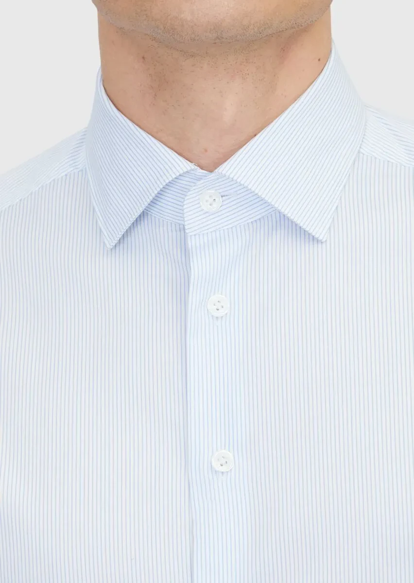 Light Blue Regular Fit Weaving Classical 100% Cotton Shirt - 5