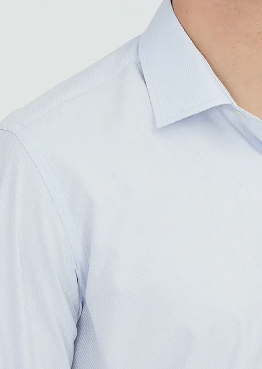 Light Blue Regular Fit Weaving Classical 100% Cotton Shirt - 3