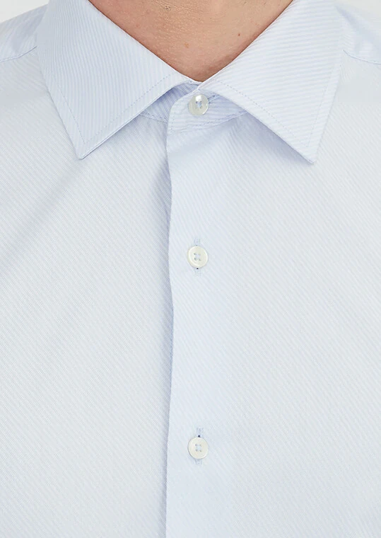 Light Blue Regular Fit Weaving Classical 100% Cotton Shirt - 4