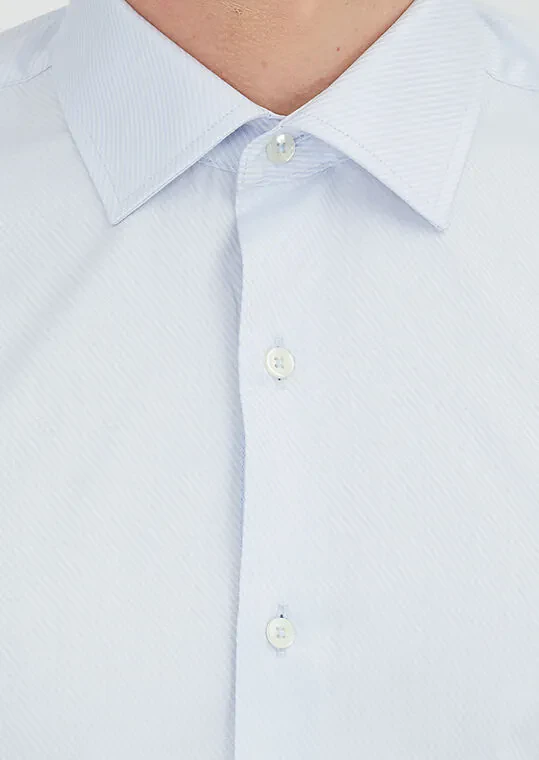Light Blue Regular Fit Weaving Classical 100% Cotton Shirt - 4