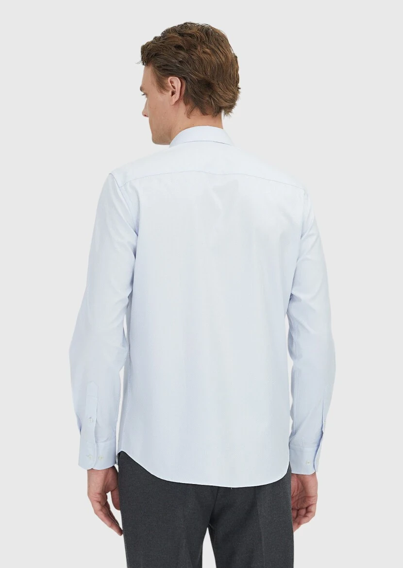 Light Blue Regular Fit Weaving Classical 100% Cotton Shirt - 5