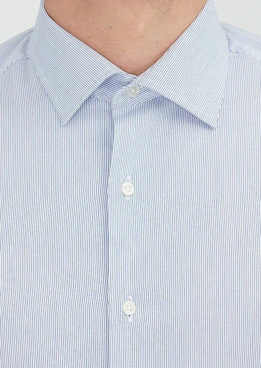 Light Blue Regular Fit Weaving Classical 100% Cotton Shirt - 4