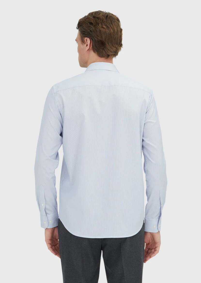 Light Blue Regular Fit Weaving Classical 100% Cotton Shirt - 5