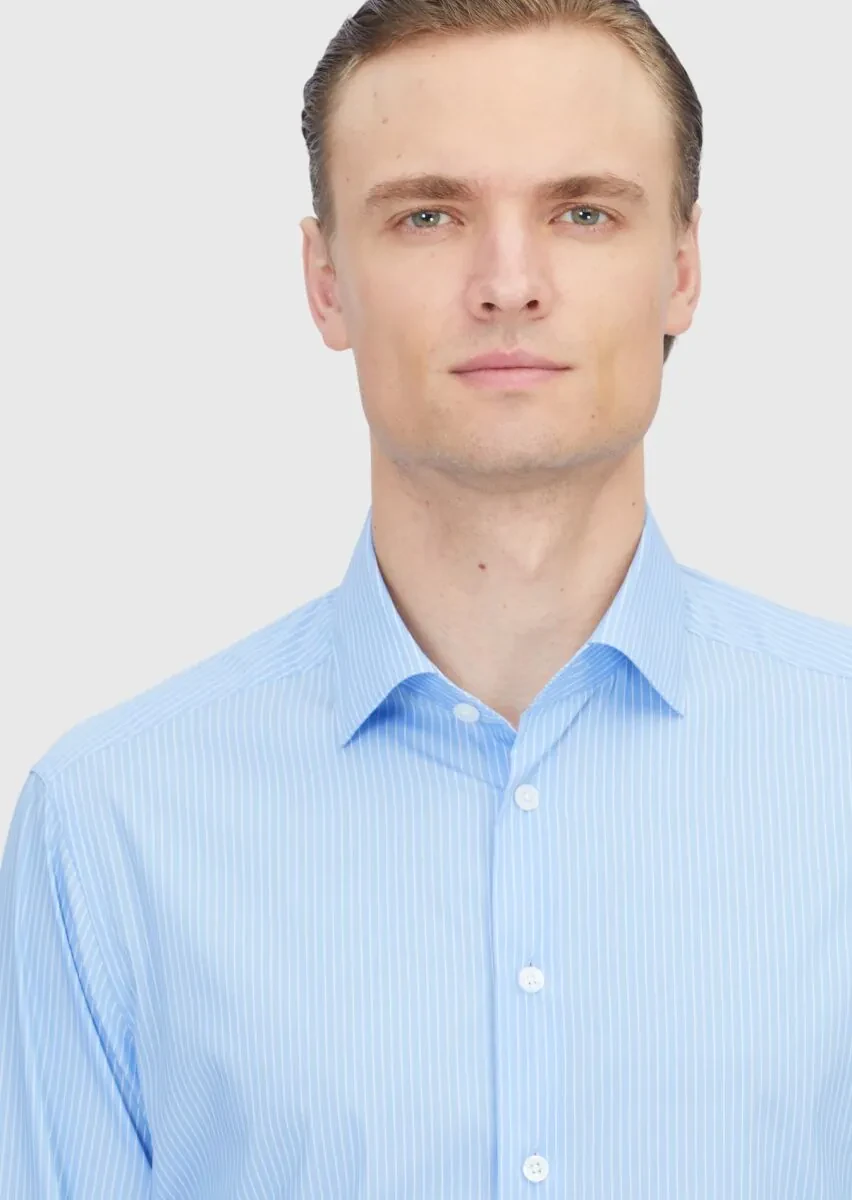 Light Blue Regular Fit Weaving Classical Cotton Blended Shirt - 3