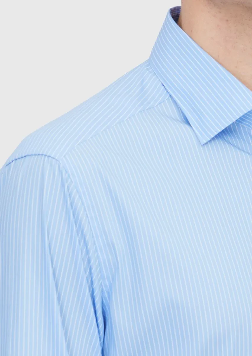 Light Blue Regular Fit Weaving Classical Cotton Blended Shirt - 4