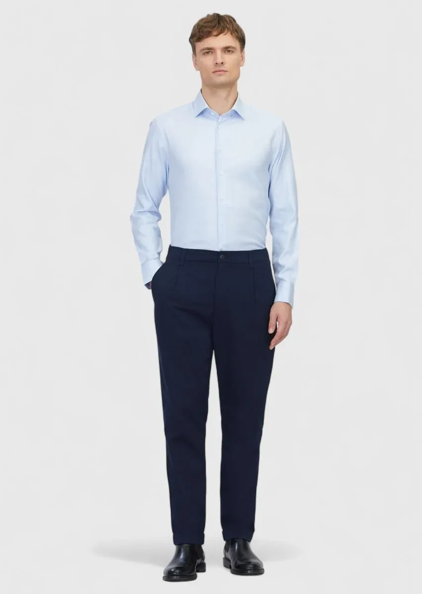 Light Blue Regular Fit Weaving Classical Cotton Blended Shirt - 2