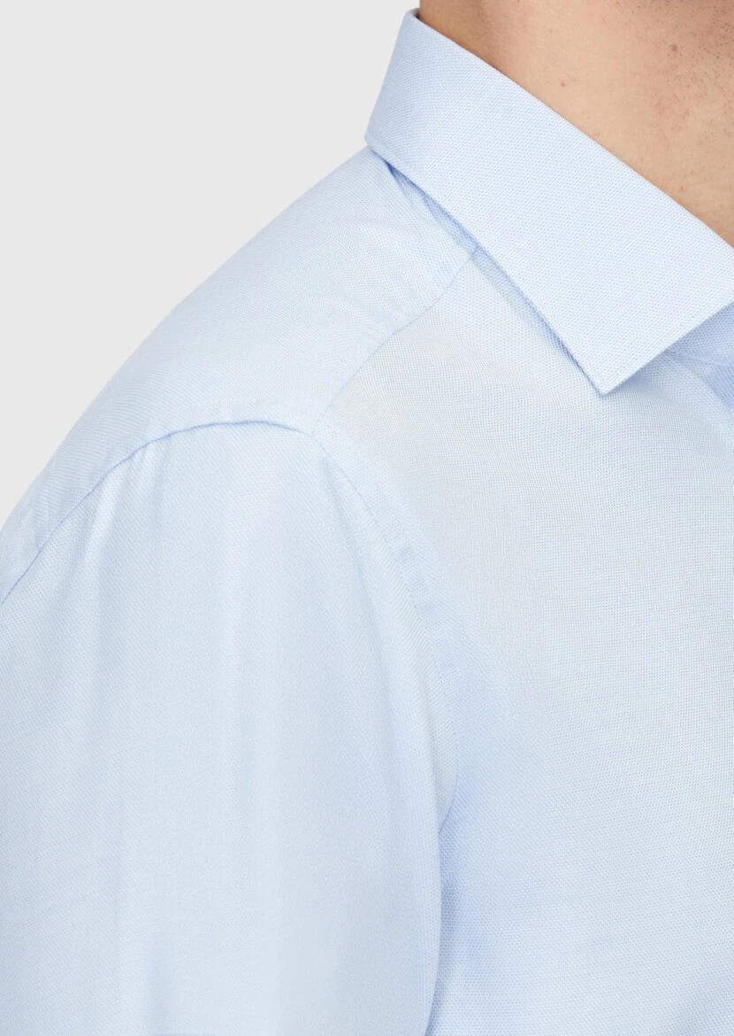 Light Blue Regular Fit Weaving Classical Cotton Blended Shirt - 4