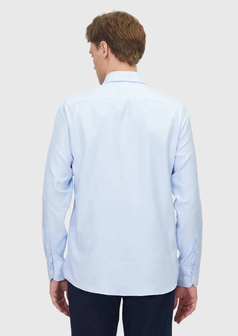 Light Blue Regular Fit Weaving Classical Cotton Blended Shirt - 6