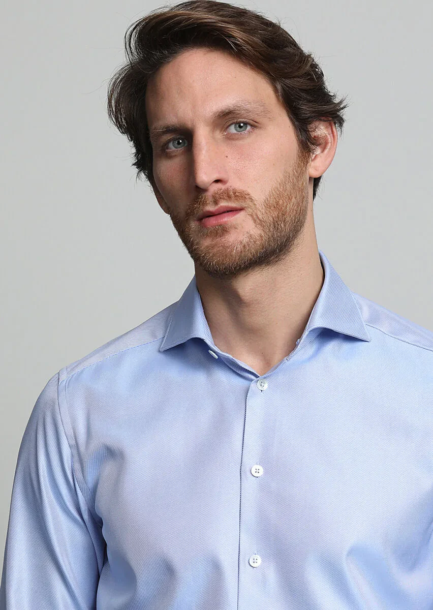 Light Blue Striped Regular Fit Weaving Classical 100% Cotton Shirt - 1