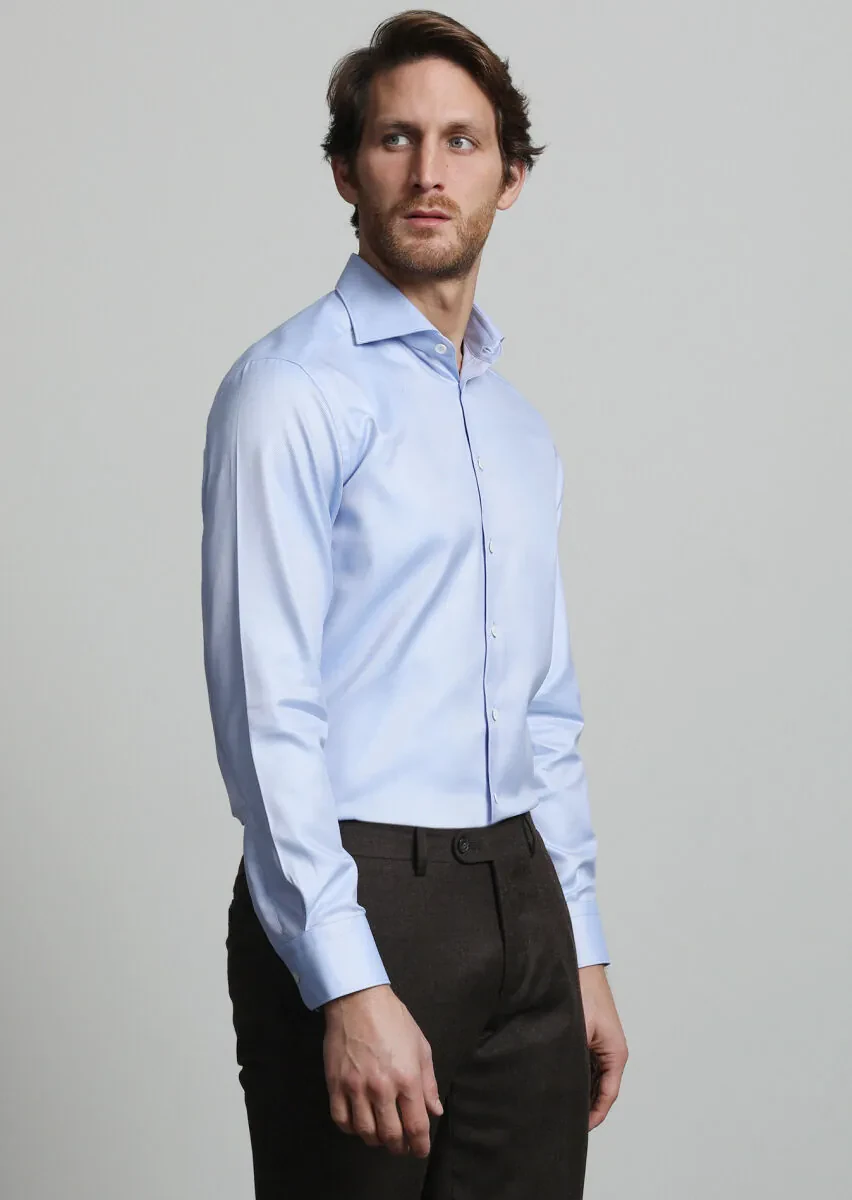 Light Blue Striped Regular Fit Weaving Classical 100% Cotton Shirt - 2