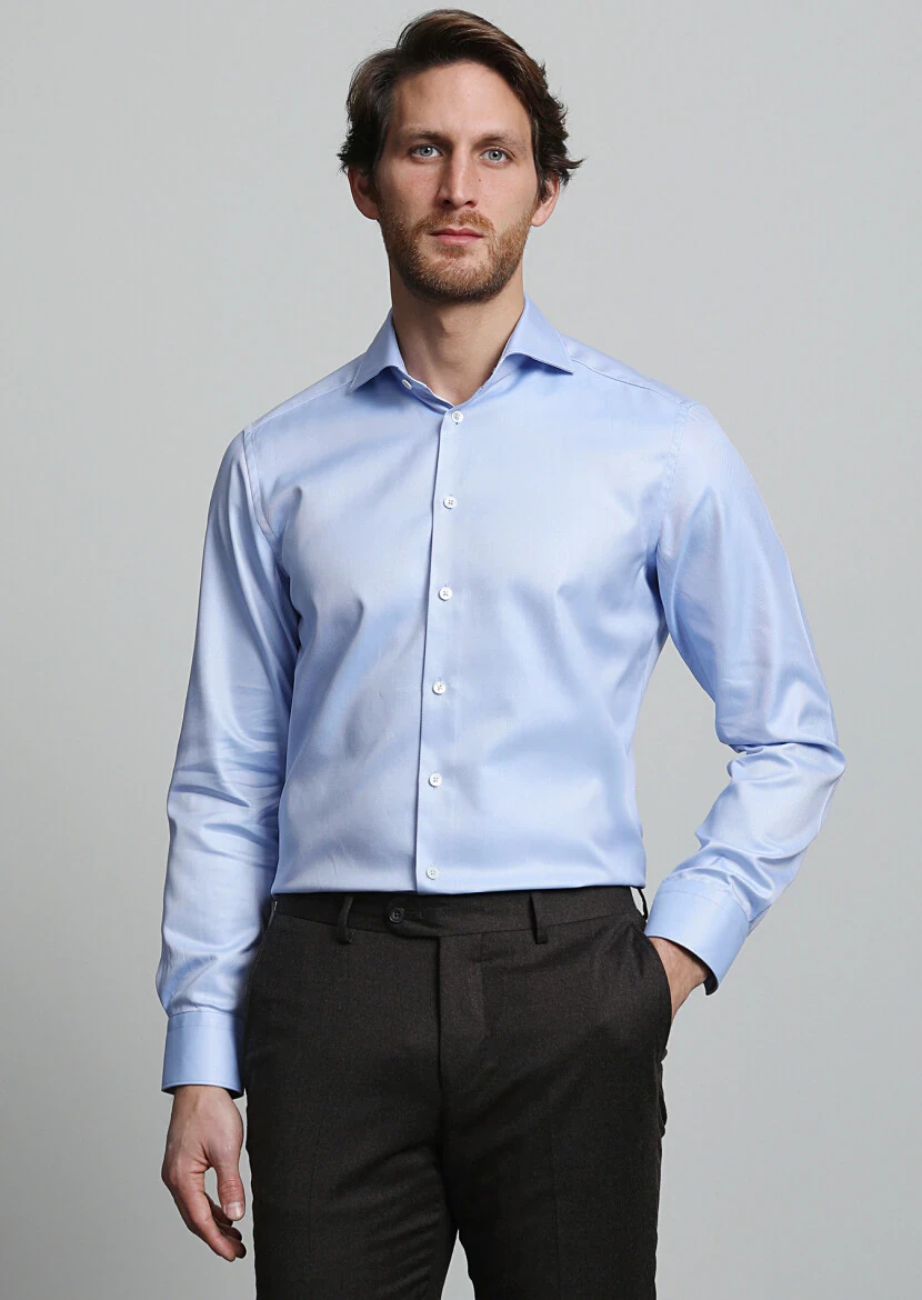 Light Blue Striped Regular Fit Weaving Classical 100% Cotton Shirt - 3