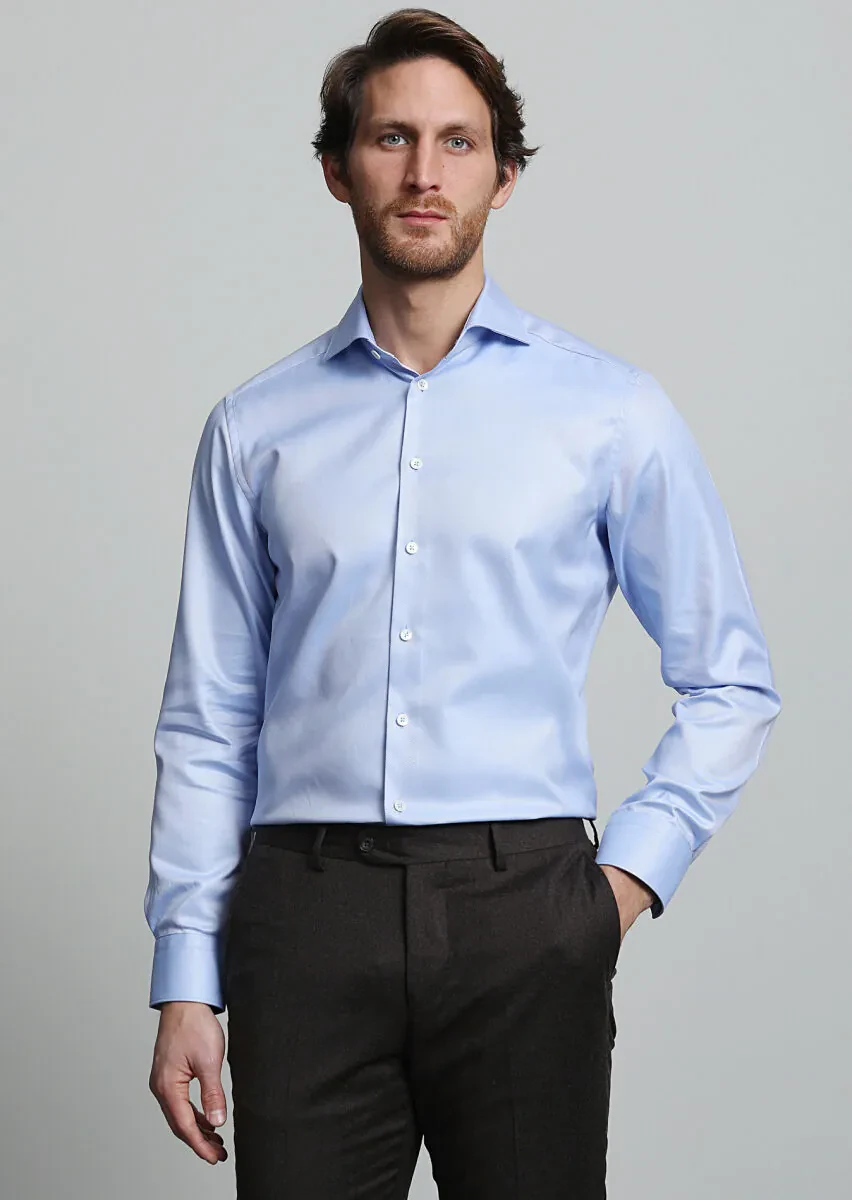 Light Blue Striped Regular Fit Weaving Classical 100% Cotton Shirt - 3