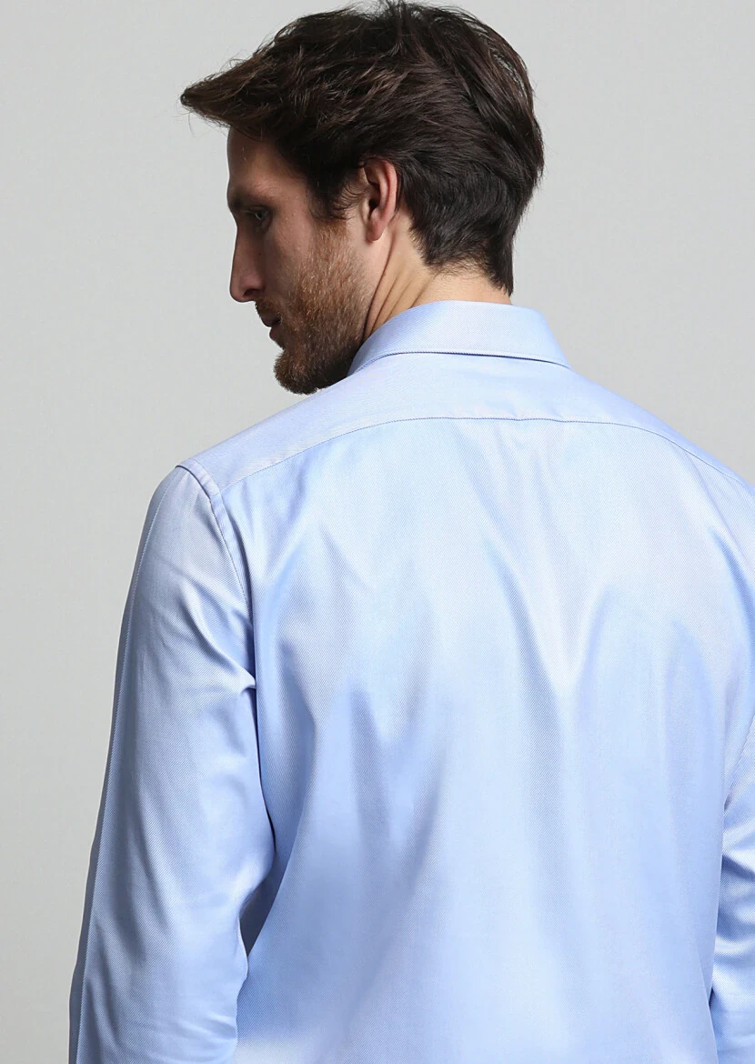 Light Blue Striped Regular Fit Weaving Classical 100% Cotton Shirt - 4