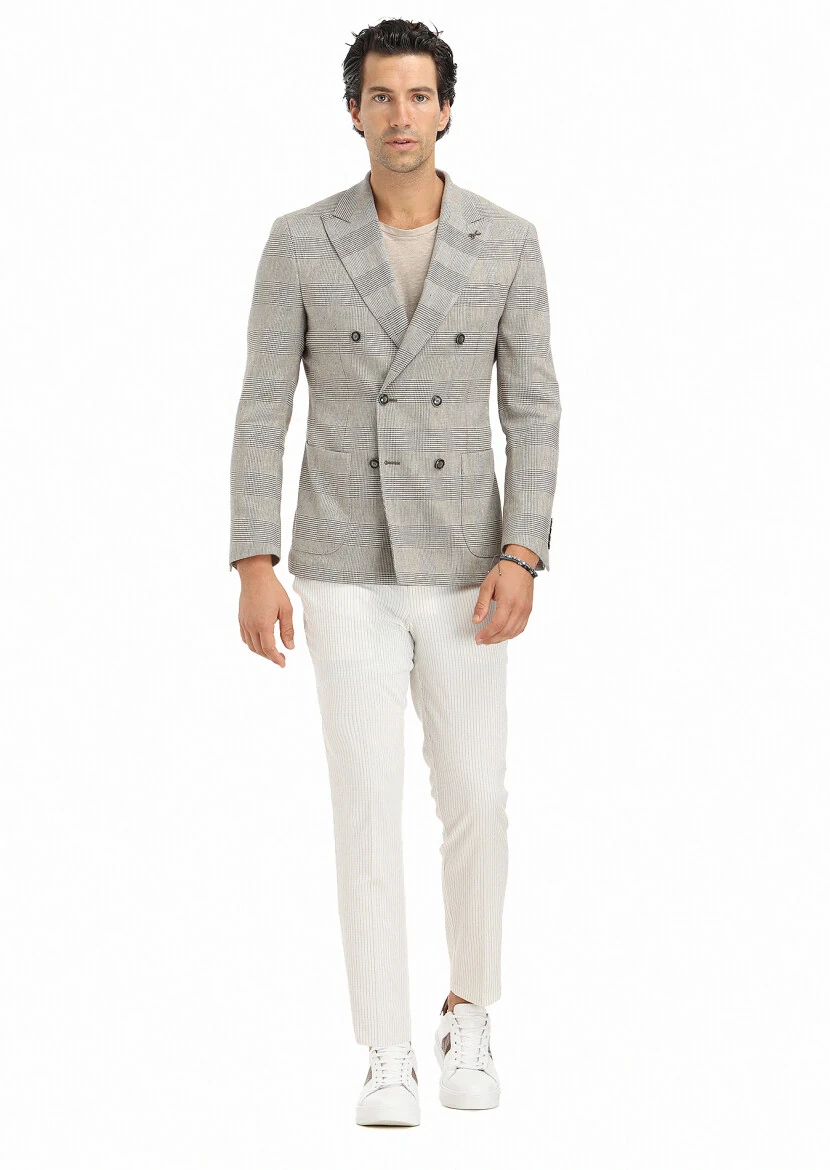 Light Brown Checkered Zeroweight Slim Fit Cotton Blended Jacket - RAMSEY