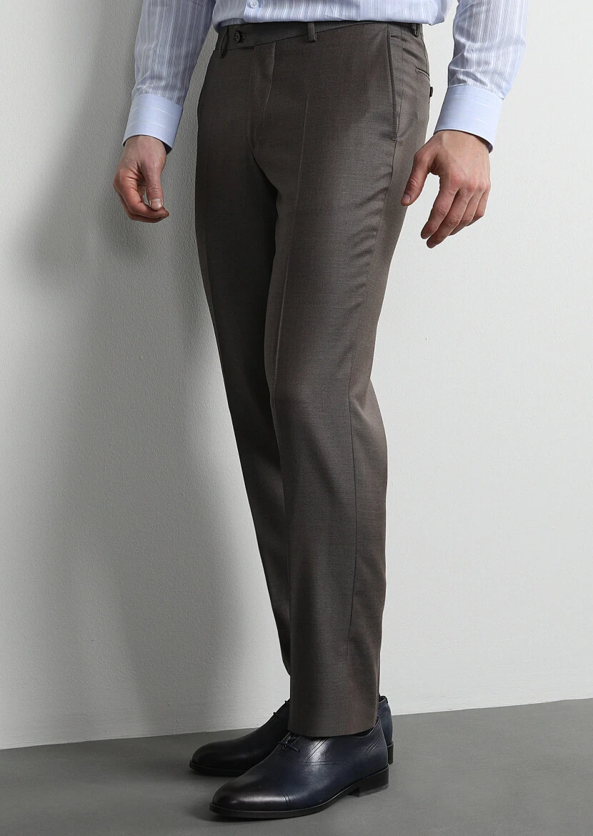 Light Brown Material Regular Fit Classical 100% Wool Trousers - 3