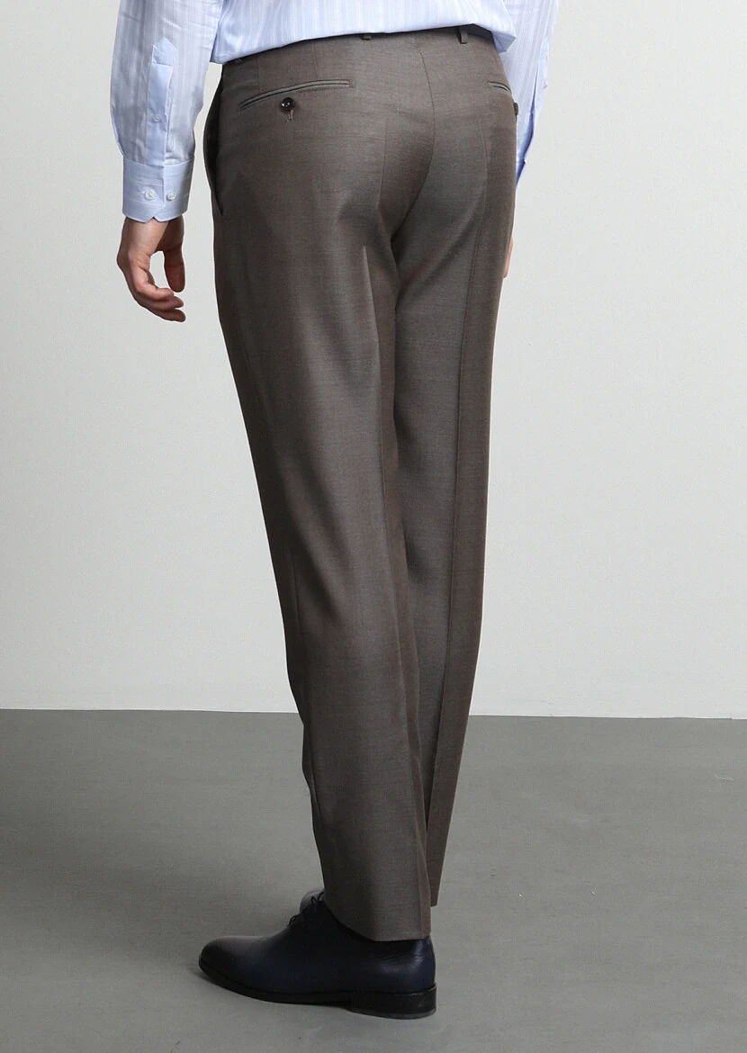 Light Brown Material Regular Fit Classical 100% Wool Trousers - 4